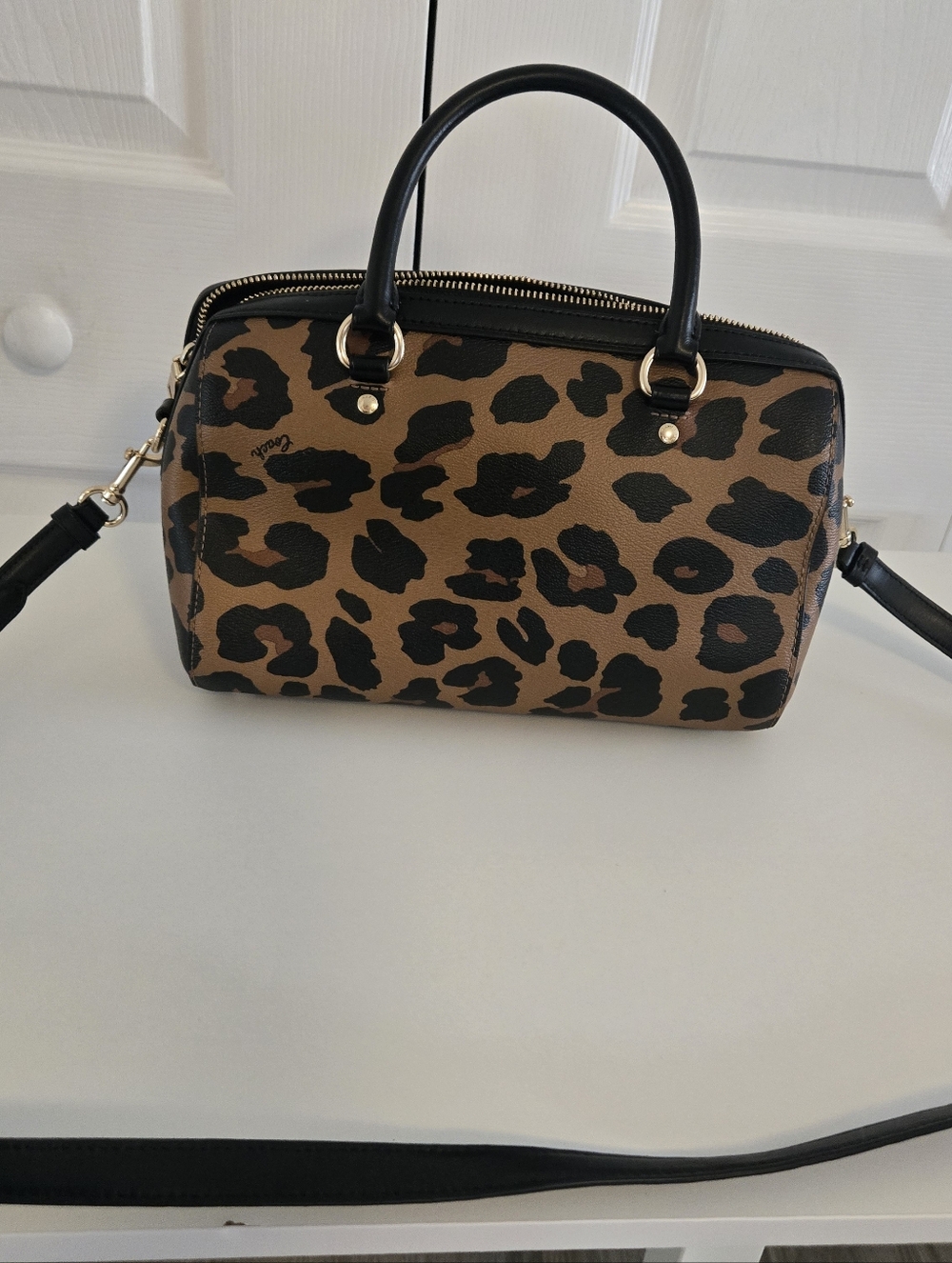 Coach Leopard-Print Satchel in Brown and Black with Gold Hardware MEDIUM ROWAN - Picture 7 of 17